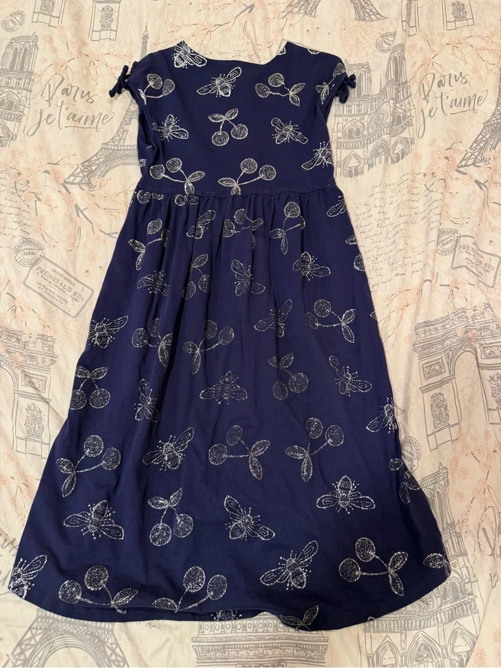 Gymboree Navy Dress with Sparkly Cherry & Bee Print size S (5-6)